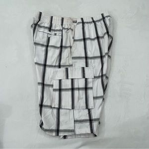 Shaka Wear White Plaid Relaxed Fit Casual Cargo Hybrid Baggy Shorts Pants Men